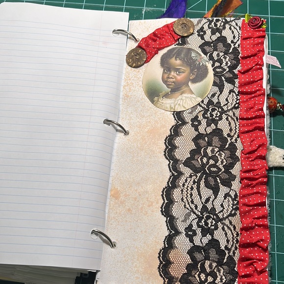 Pink "Hey Diddle Diddle" Junk Journal with Gems and Black Lace Trim - Picture 11 of 12